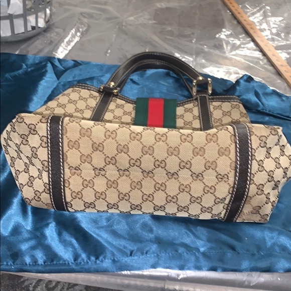 Gucci Brown and Green Monogram Tote Like New Authentic - Picture 5 of 15